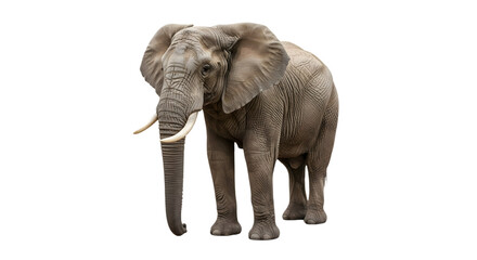Obraz premium A large gray elephant with tusks standing against a black background