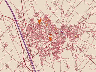 City layout poster &mdash; Bulandshahr, India &ndash; burgundy linework on cream