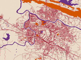 Fototapeta premium Cartographic city illustration of Jamshedpur, India