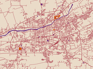 Obraz premium Street network map of Kumbakonam, India