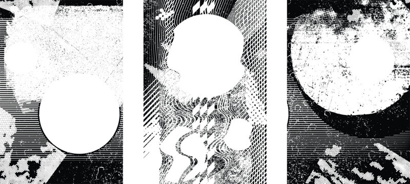 Glitch distorted geometric shape . Noise destroyed logo . Trendy cyber punk poster . Glitched frame .Grunge textured . Distressed effect .Vector shapes with a halftone dots screen print texture.