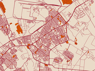 Obraz premium Minimal city map of Eslamshahr, Iran with muted violet water and terracotta