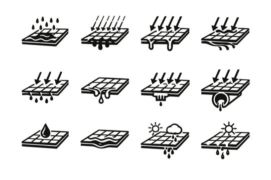 Scenario balcony vector icon stress tiles logic weather focus drainage rainfall icons