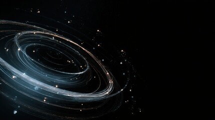 Concentric orbital data rings floating in space, glowing transparent circles with fine analytical markings, artificial intelligence astronomy