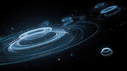 Obraz premium Concentric orbital data rings floating in space, glowing transparent circles with fine analytical markings, artificial intelligence astronomy