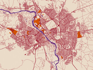 Naklejka premium Street map of Mosul, Iraq in warm boho color palette