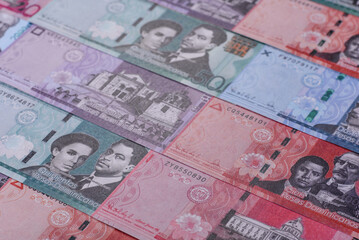 Obraz premium Dominican republic money, peso currency, banknotes of various denominations. Dominican money, peso