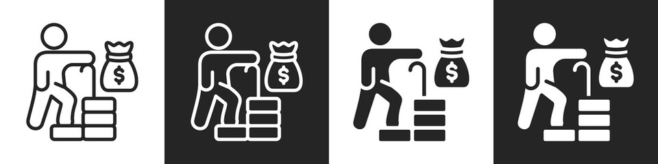 Retirement Fund Line And Solid Icon In White And Black Background