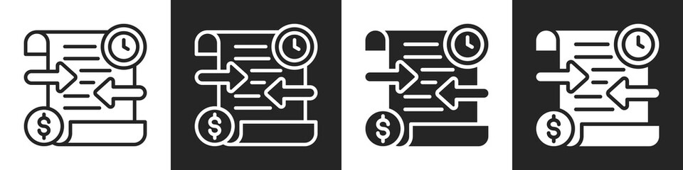 Transaction History Line And Solid Icon In White And Black Background