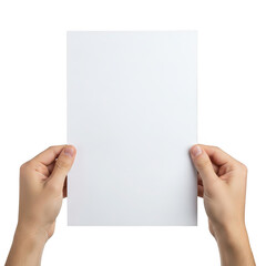 Obraz premium Hands holding blank paper isolated on transparent background