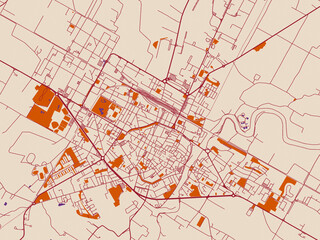 Street map of Faenza, Italy in terracotta and violet accents