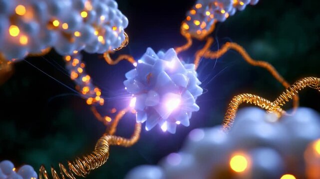 A Detailed Glimpse into Molecular Interactions Featuring Vibrant Biochemical Structures and Energy Signatures, Showcasing the Beauty of Cellular Mechanics and Dynamic Processes at a Microscopic Level