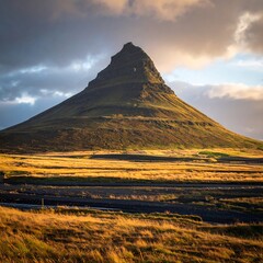 Kirkjufell Mountains Majestic Peak in Icelands Golden Hour.