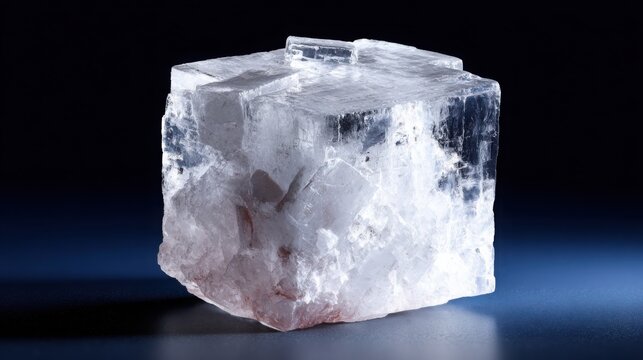 halite rock salt crystal isolated on white background, cubic crystal structure, transparent and matte surfaces, scientific mineralogy accuracy, clean