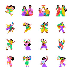 Fototapeta premium Set of New Year Celebrations Flat Illustrations