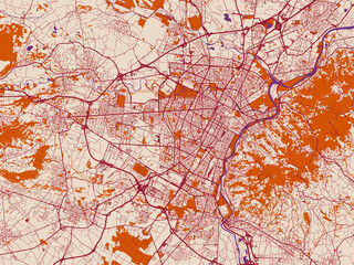 Fototapeta premium Decorative city map of Torino Metropolis, Italy