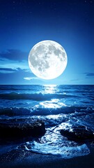 Moonlit Ocean - A Serene Nightscape of Lunar Reflection.