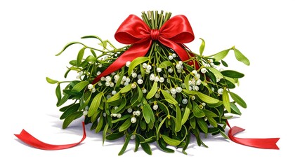 Festive Mistletoe Bouquet with Red Bow for Holiday Cheer.