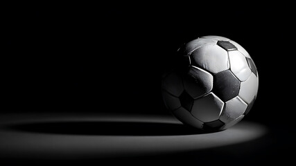 Solitary Soccer Ball in Dramatic Monochrome Spotlight with Deep Shadows