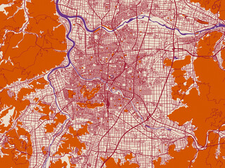 Fototapeta premium Street map of Fukui-shi, Japan in terracotta and violet accents