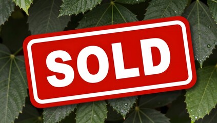 Sign that says sold in white letters on a red rectangular background