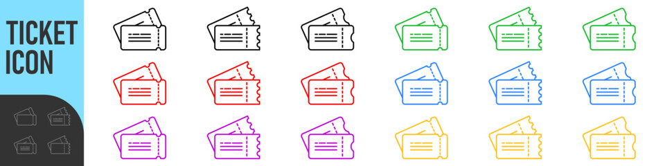 Ticket icon. Set of Tickets symbol. Thin linear graphic pictogram for website, mobile application. Collection of Template Tickets and Coupons, vector illustrations