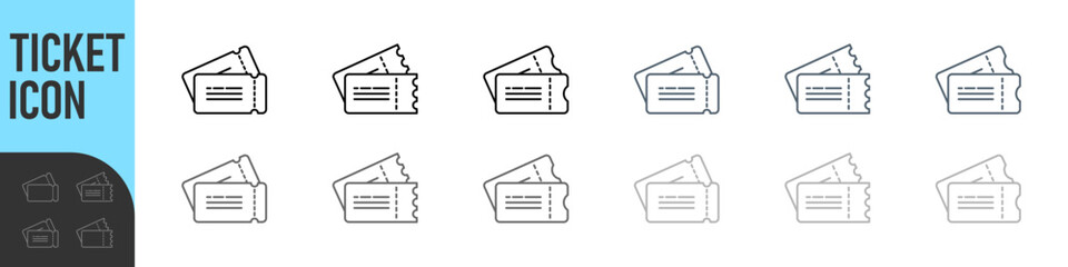 Ticket icon. Set of Tickets symbol. Thin linear graphic pictogram for website, mobile application. Collection of Template Tickets and Coupons, vector illustrations