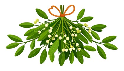 Festive Mistletoe Illustration with Berries and Bow for Holiday Decor.
