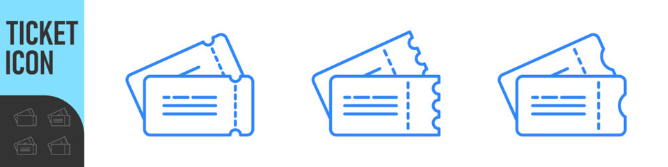 Ticket icon. Set of Tickets symbol. Thin linear graphic pictogram for website, mobile application. Collection of Template Tickets and Coupons, vector illustrations