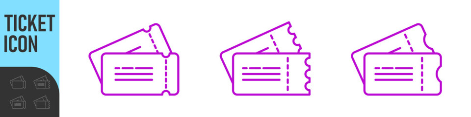Ticket icon. Set of Tickets symbol. Thin linear graphic pictogram for website, mobile application. Collection of Template Tickets and Coupons, vector illustrations