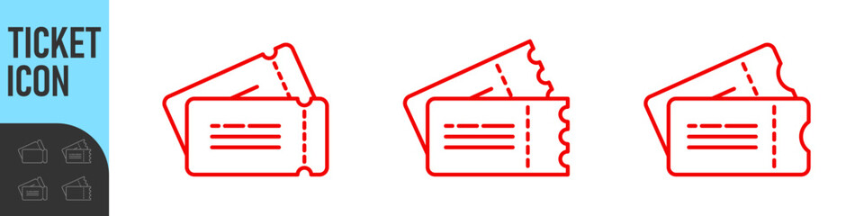 Ticket icon. Set of Tickets symbol. Thin linear graphic pictogram for website, mobile application. Collection of Template Tickets and Coupons, vector illustrations