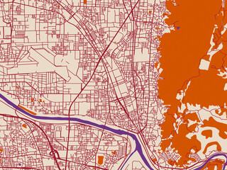 Obraz premium Geographic city layout of Kashihara, Japan