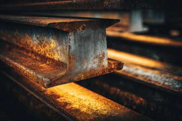 Artistic Macro of Rusted Steel Beams with High Contrast Lighting