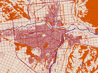 Naklejka premium Urban map poster of Obihiro, Japan – terracotta and violet accents
