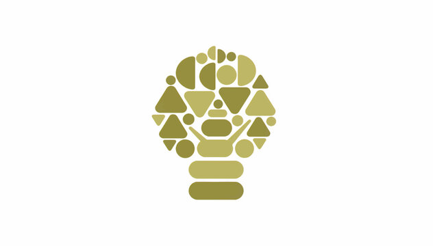 Abstract tree composed of geometric shapes. Minimalist flat design vector illustration. Earthy olive and mustard tones. Modern nature symbol isolated on white background