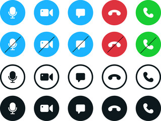 Communication Interface Icons Set 20 Microphone, Video, Chat and Phone Toggles for UI Kits, App Design and Digital Service Platforms