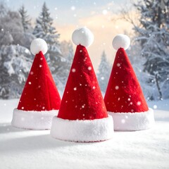 Festive Santa Hats in Snowy Winter Wonderland.