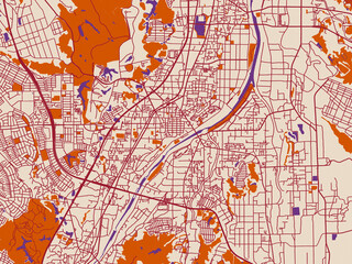 Obraz premium City map of Tondabayashicho, Japan – burgundy linework on cream