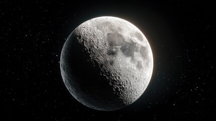 Obraz premium Moon rotates in space with bright stars and a sparkling galaxy around it in the universe