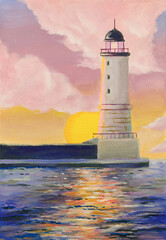 Harbor lighthouse at sunset