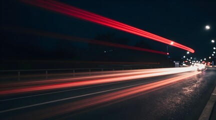 Abstract light trails streak across the night sky with blurred effect