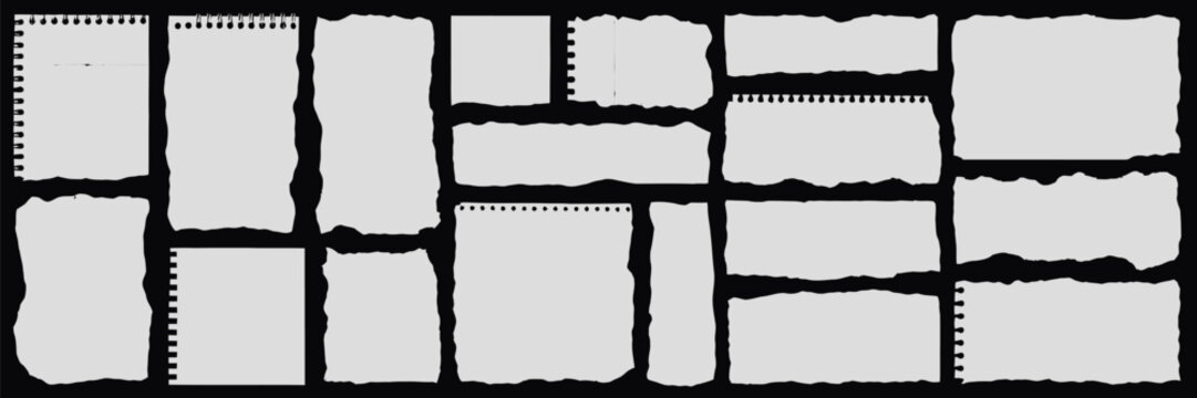Crumpled Notebook Paper Vector Set with Ragged Torn Edges, Lined Wrinkled Sheets, Blank Memo Scraps and Paper Strips for Collage Scrapbooking and Creative Design Use