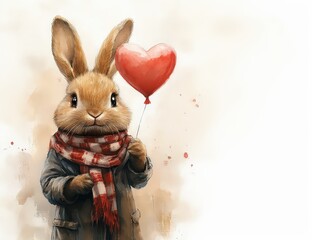 Watercolor clipart for Valentine's Day with a cute rabbit