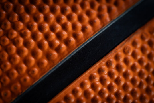 Macro close-up basketball ball with knurling and black line