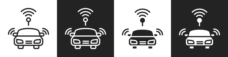 Autonomous Vehicle Line And Solid Icon In White And Black Background