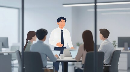 Business presentation being given by a man to a group of colleagues