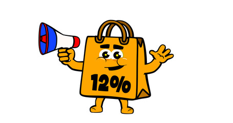 Cute happy shopping bag mascot character, for promotion, sales and e commerce. DISCOUNT FROM 12%