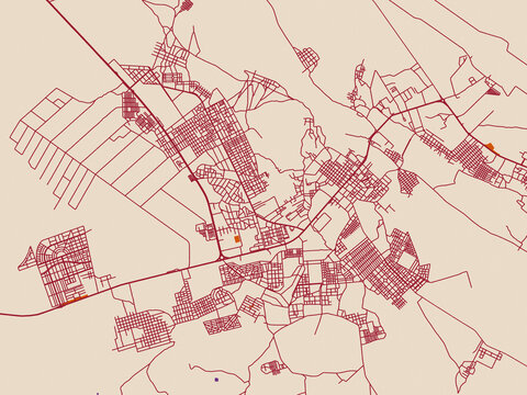 City map of Errachidia, Morocco &ndash; cream and burgundy map