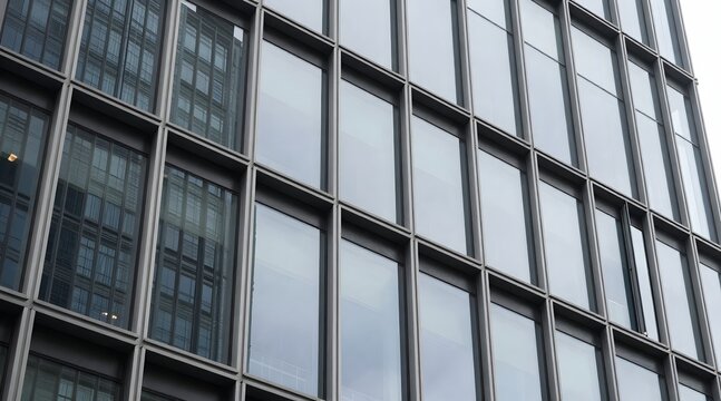 Close up shows a modern building facade with repeating grid pattern - Powered by Adobe