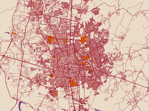 Graphic city map artwork of Aguascalientes, Mexico